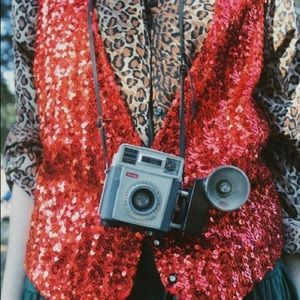Sparkling Sequined Red Vest with Buttons